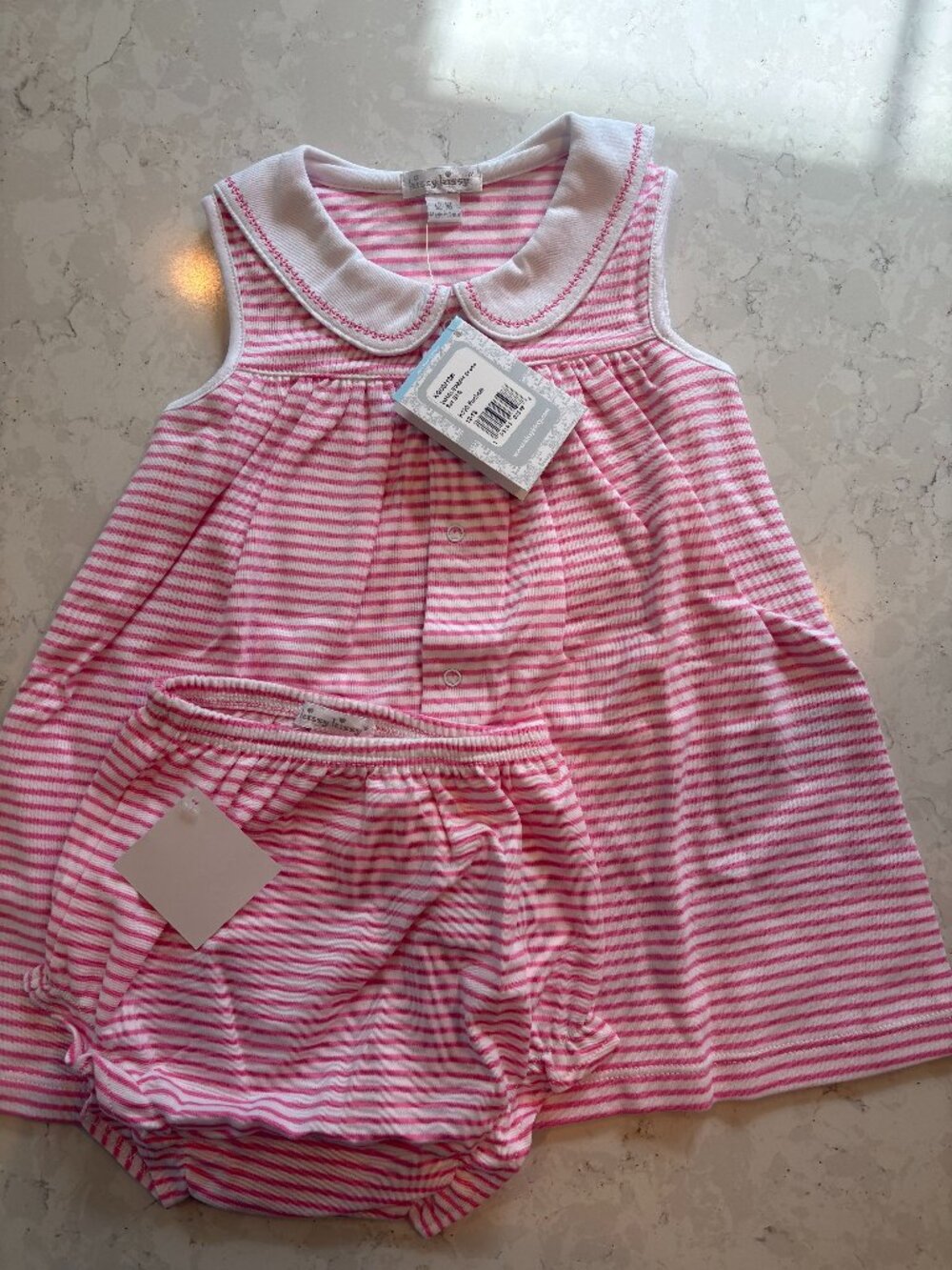 NWT Kissy Kissy Baby Girl Pink and White Whalewish Dress Set 12-18 mos